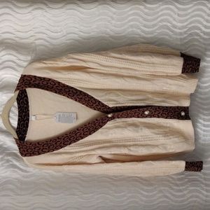 Unknown Brand Cable Knit Button-up Cardigan Leopard Print Large
